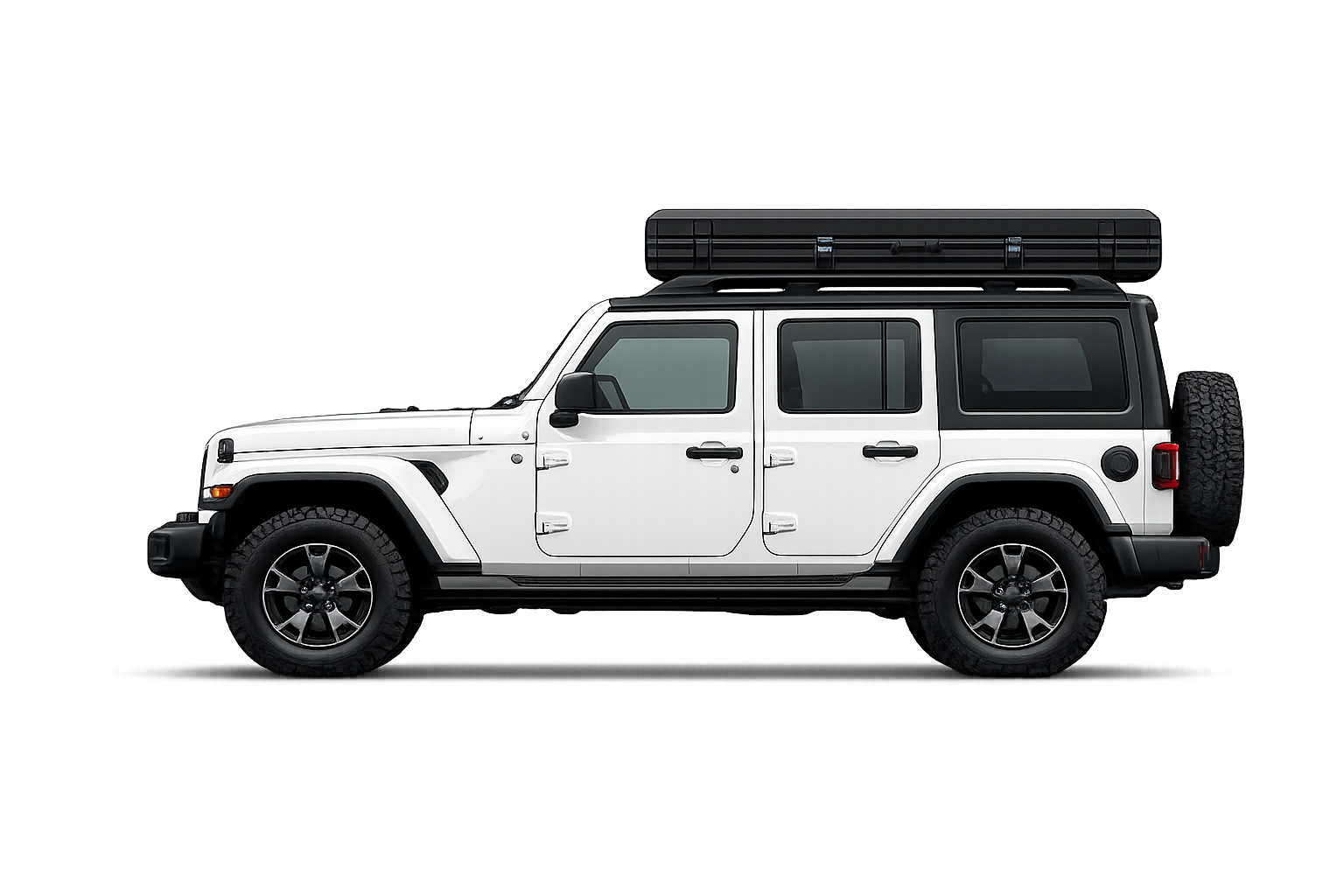 Off-road SUV with a closed Hreiður rooftop tent